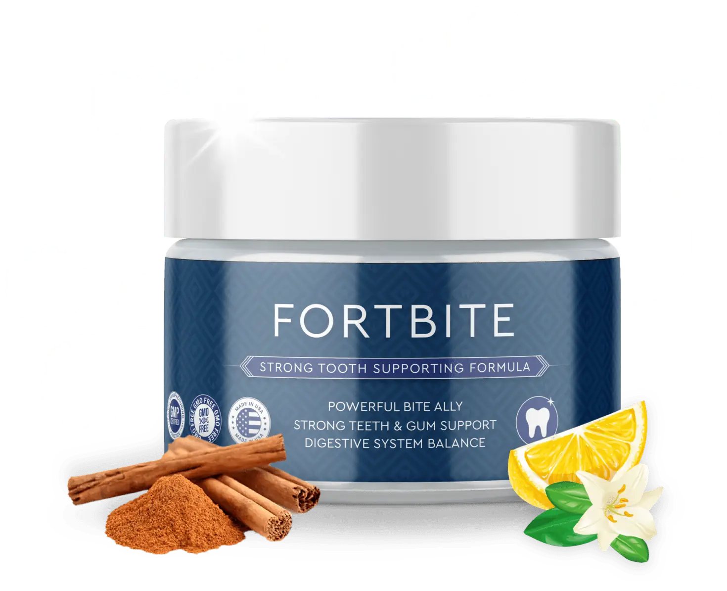 FortBite oral care powder jar